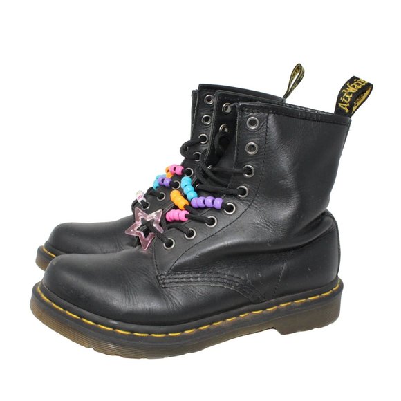 Doc Martens Womens Size 7 Air Wair Combat Boots Black Leather Beaded Laces 11821 - Picture 3 of 13